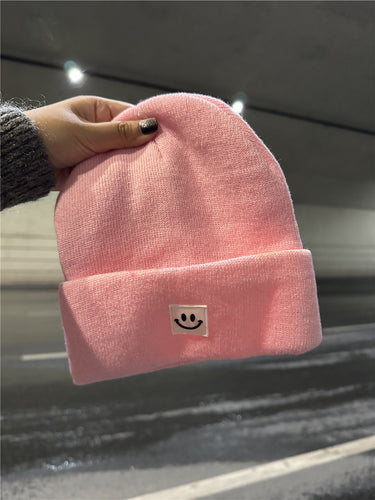 Smiley Face Ribbed Knit Beanie