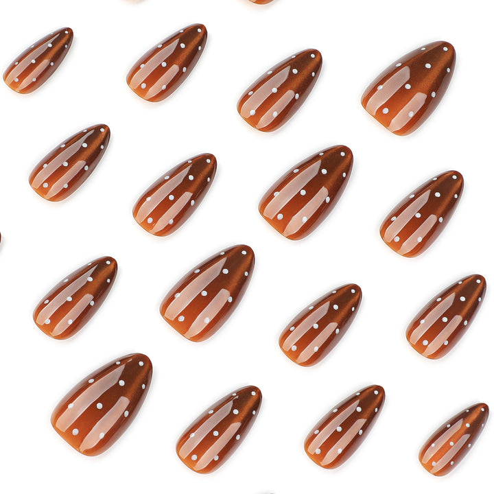 Artful nail extensions with glossy ombre effect and elegant dots Bowlift