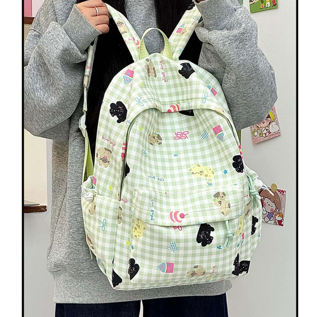 Backpack with Creative Checkered Pattern and Playful Appliqués Bowlift