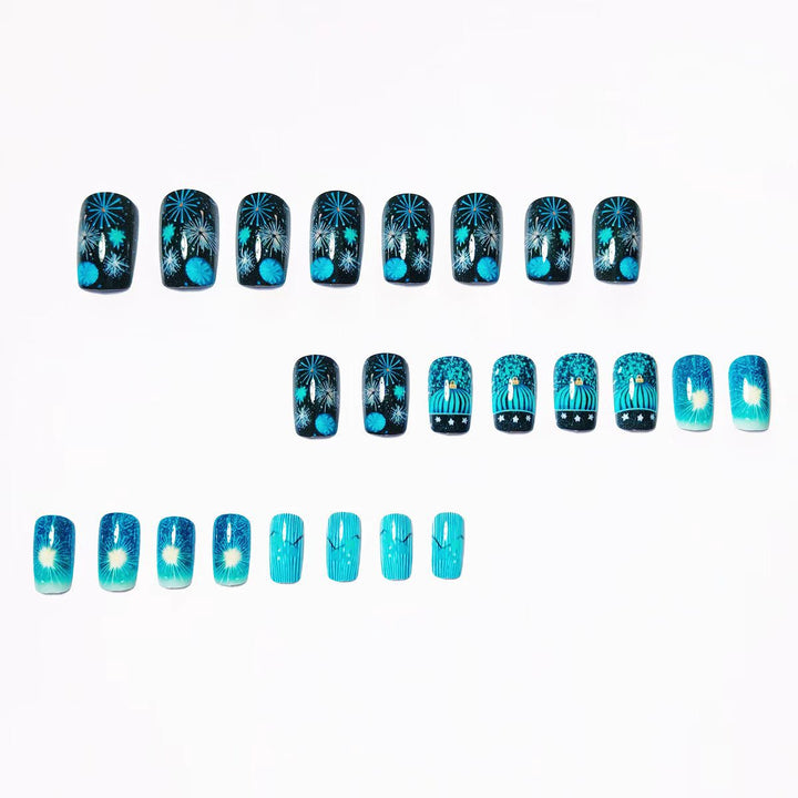 Artificial nails with festive fireworks design Bowlift