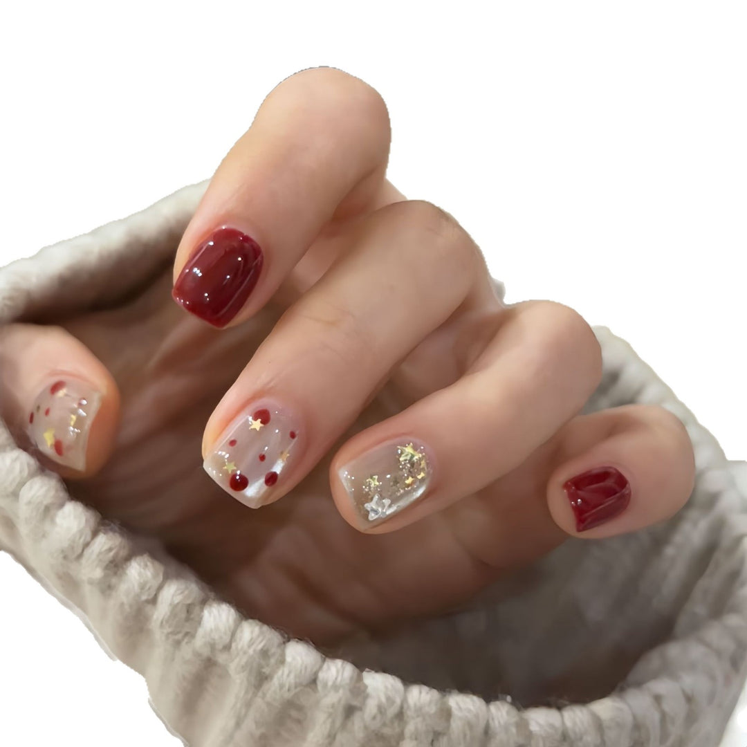 Nail set with sparkling glitter details and creative designs Bowlift