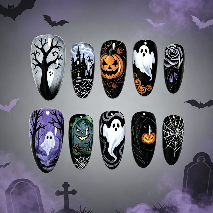 Halloween-Themed Press-On Nail Art Design Set Bowlift
