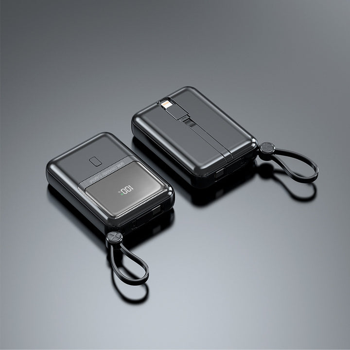 Compact power bank with integrated charging cable and digital display Bowlift
