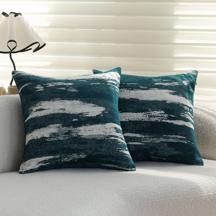 Square velvet cushion cover with abstract brush texture and concealed zipper Bowlift