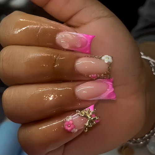 Glamorous Floral Press-On Nail Extensions Bowlift