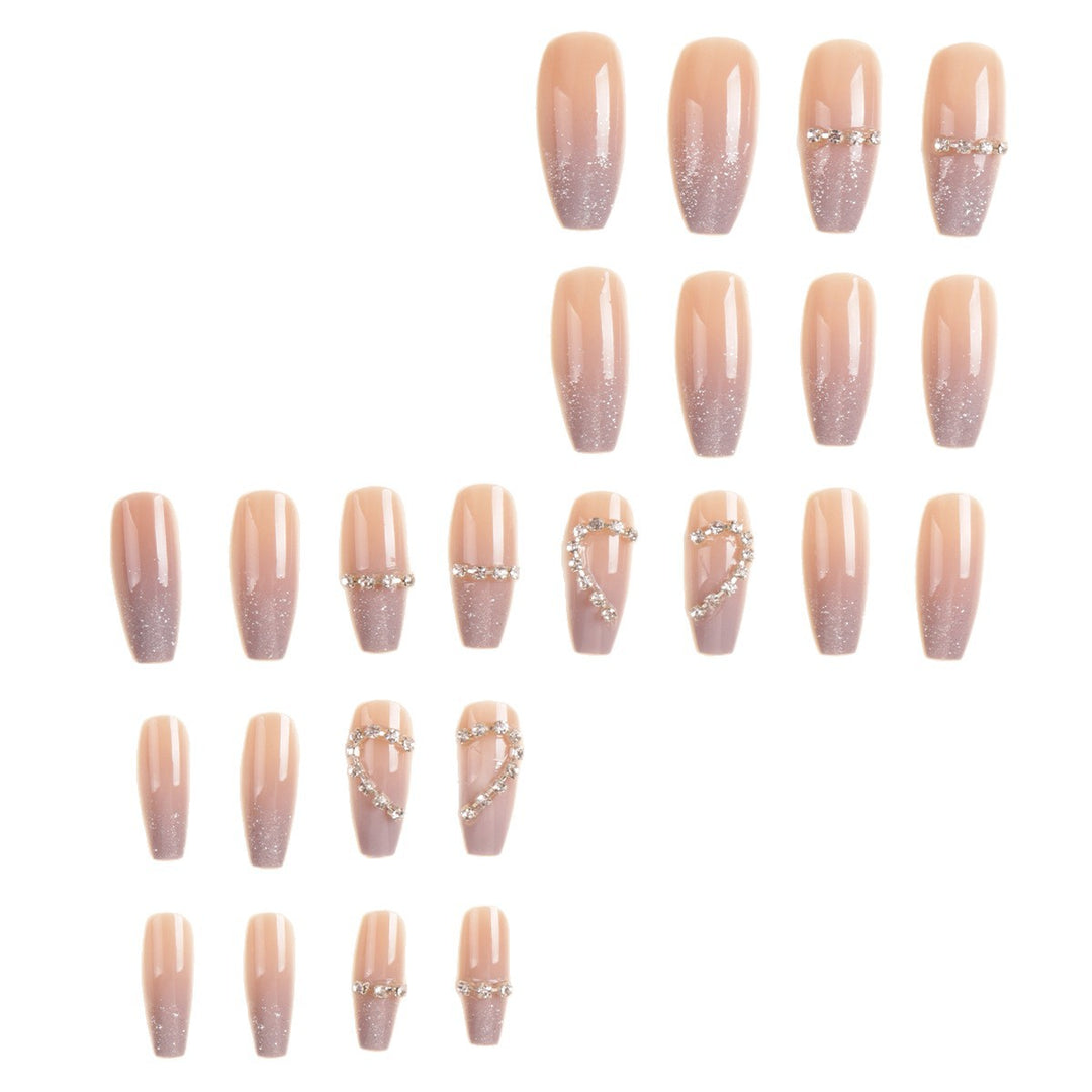 Heart-Shaped Rhinestone Press-On Nail Art Bowlift