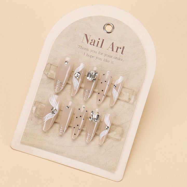 Glamorous Press-On Nail Set with Rhinestone and Glossy Finish Bowlift