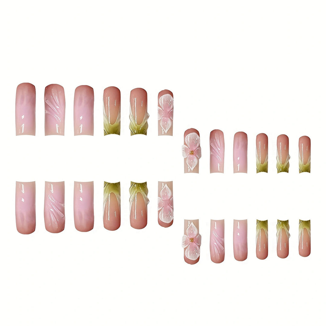 Artistic Floral Press-On Nail Extensions Bowlift