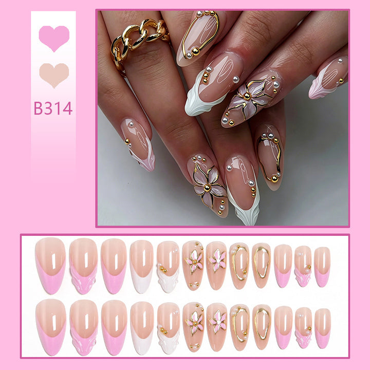 Artificial nail set with elegant floral designs and glamorous 3D applications Bowlift