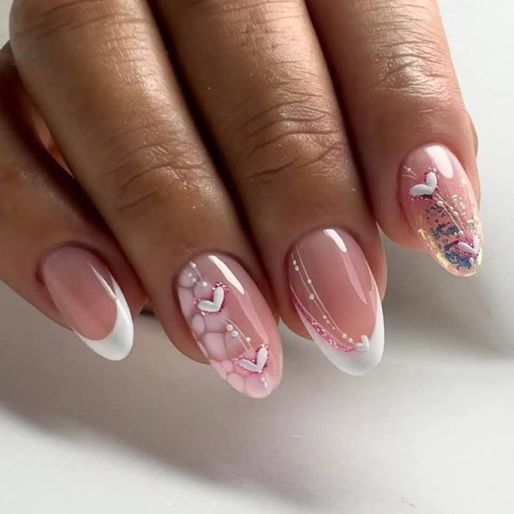 Artistic Gel Nails with Romantic Heart Designs Bowlift