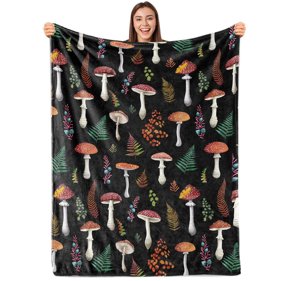 Artistic Mushroom-Themed Throw Blanket