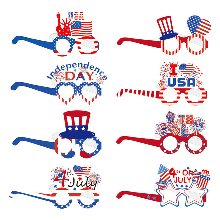 Unisex nan novelty patriotic party glasses assortment with themed foam toppers and mixed star and heart lens shapes Bowlift