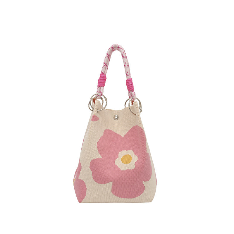 WoFloral Print Textured Handbag Bowlift
