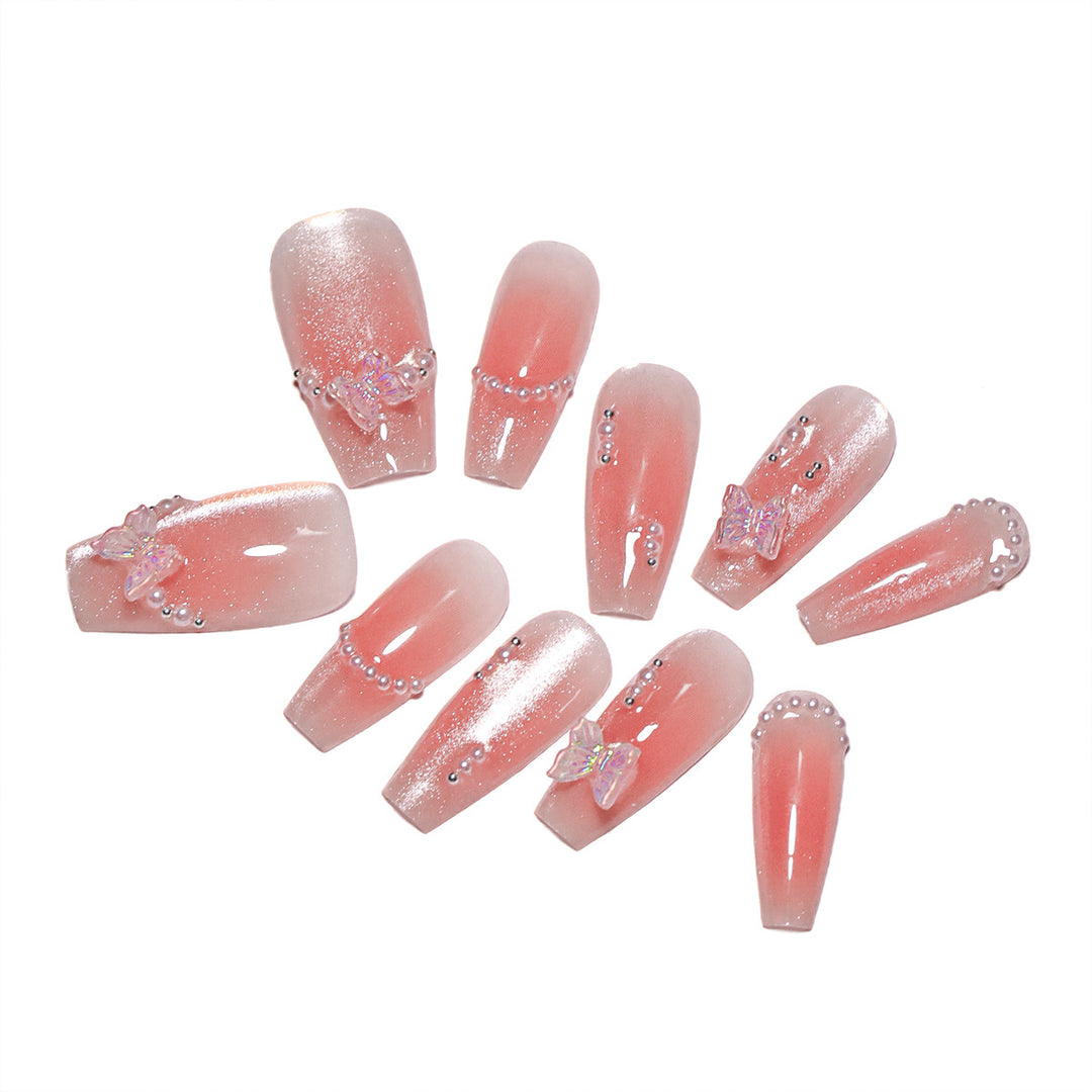 Glamorous artificial nails with elegant bow and butterfly design Bowlift