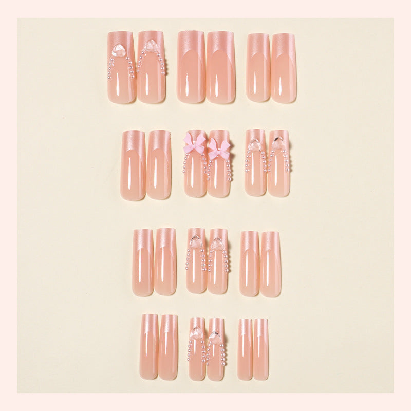 Decorative Press-On Nail Art Set with Pearls and Bows Bowlift