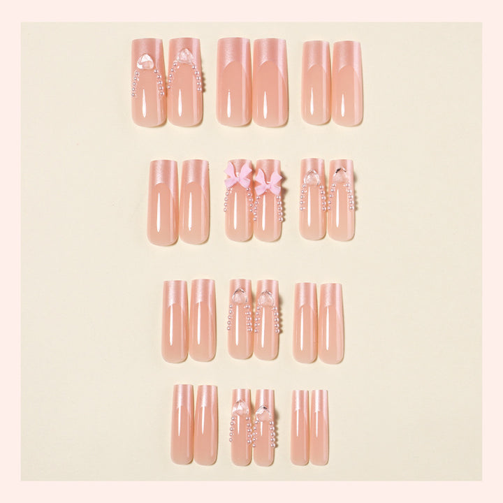 Decorative Press-On Nail Art Set with Pearls and Bows Bowlift