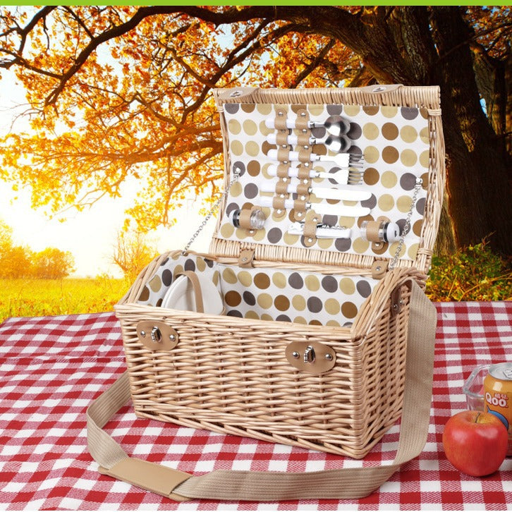 Ladies picnic basket with integrated dish set and insulated cooler bag Bowlift