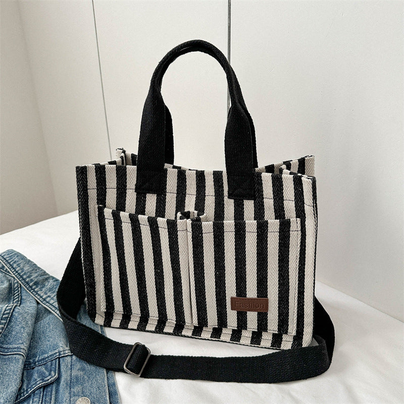 Stylish Striped Canvas Tote Bag