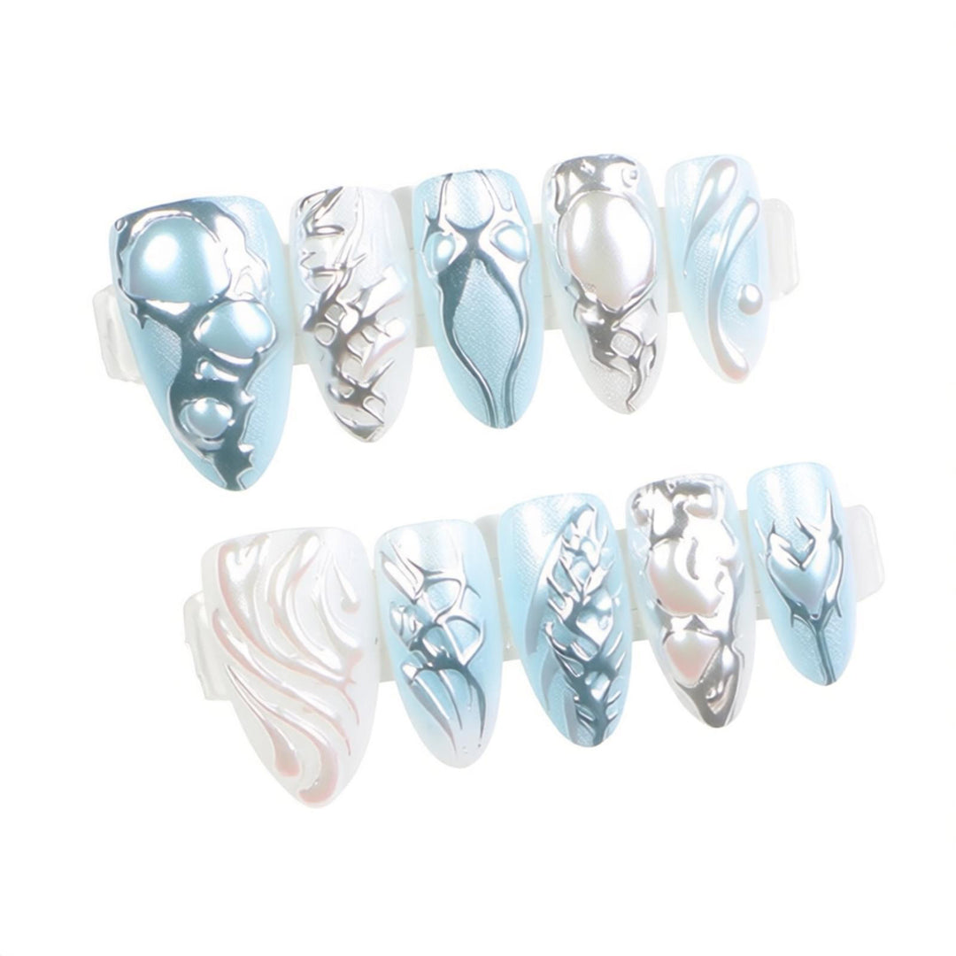 Artistic Metallic Press-On Nail Set Bowlift