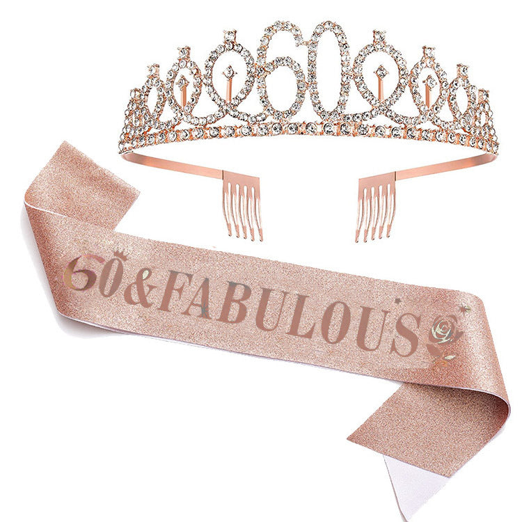 Women's Glittering Birthday Tiara Set with Sash Bowlift