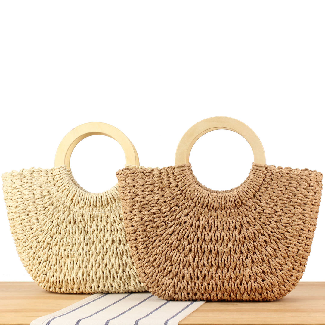 Braided raffia bag with round wooden handles Bowlift