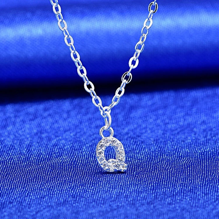 Dainty Pavé Cubic Zirconia Initial A Pendant Necklace Silver-Tone Chain Bowlift