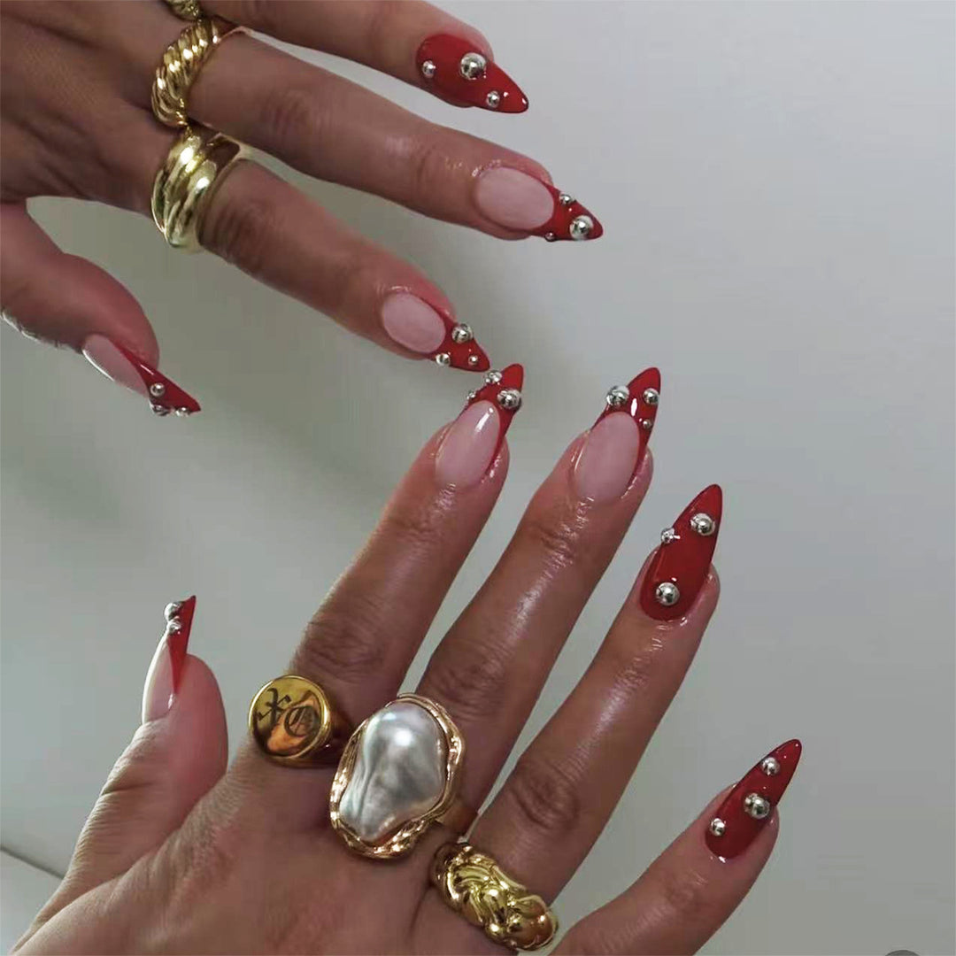 Decorative Stiletto Press-On Nails with Gem Accents Bowlift