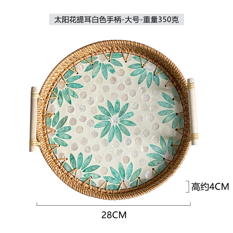 Ladies' cowhide serving basket with handwoven design Bowlift