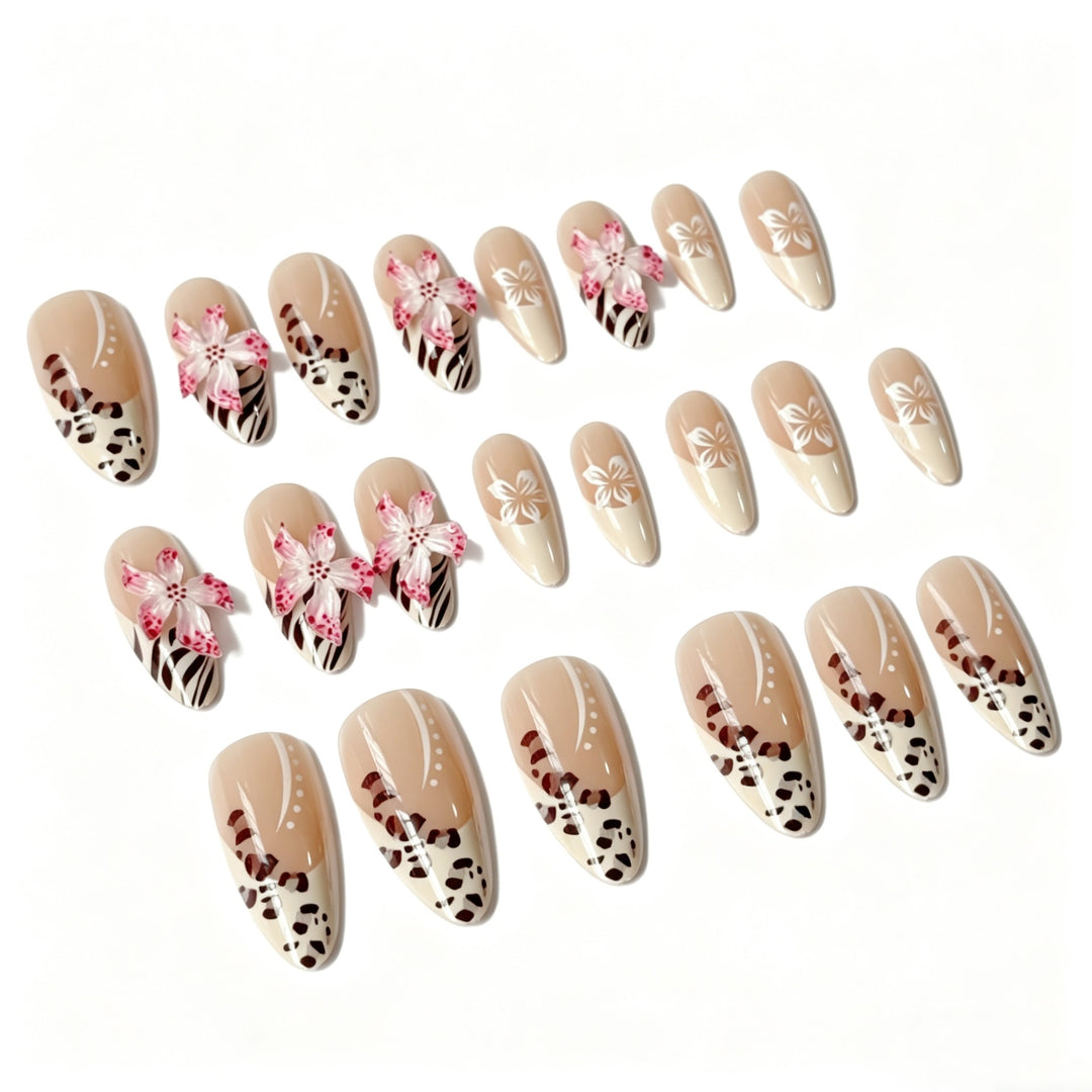 Artistic Stiletto Press-On Nail Set with Floral Details Bowlift