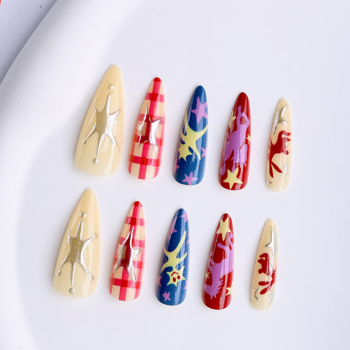 Artistic fake nails with Creative Pop-Art Design Bowlift