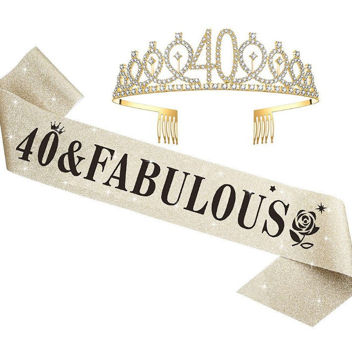 Women's Glittering Birthday Tiara Set with Sash Bowlift