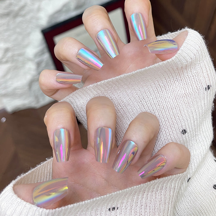 Holographic Long Press-On Nails Bowlift