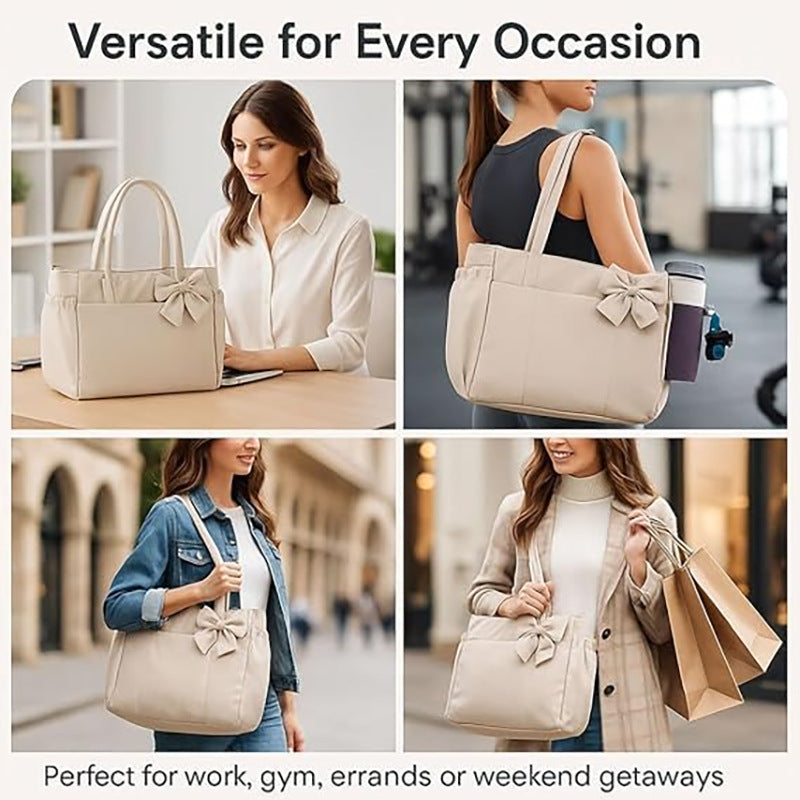 Multifunctional tote bag with detachable shoulder straps and decorative bow Bowlift