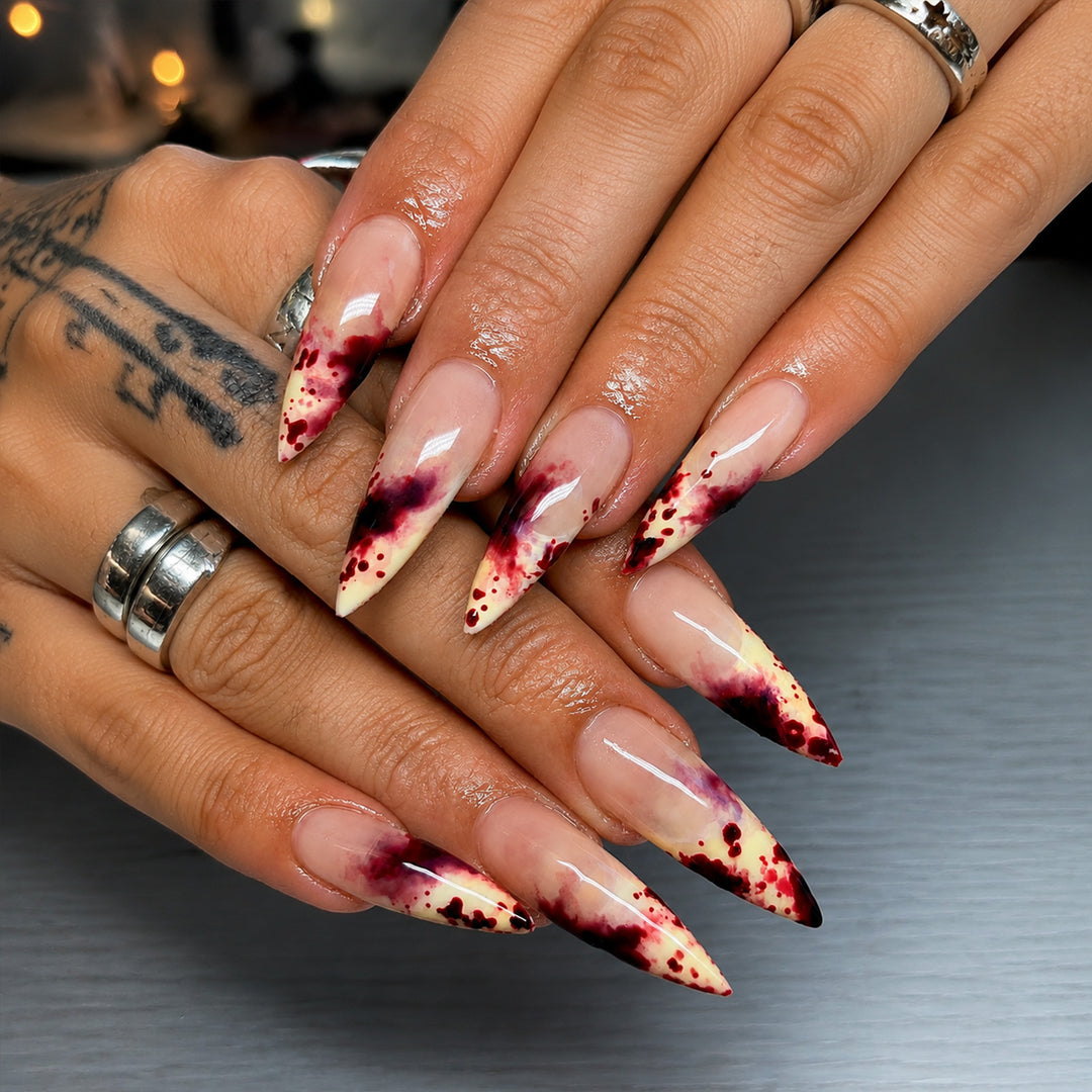 Artistic Stiletto Press-On Nail Set with Dripping Design Bowlift