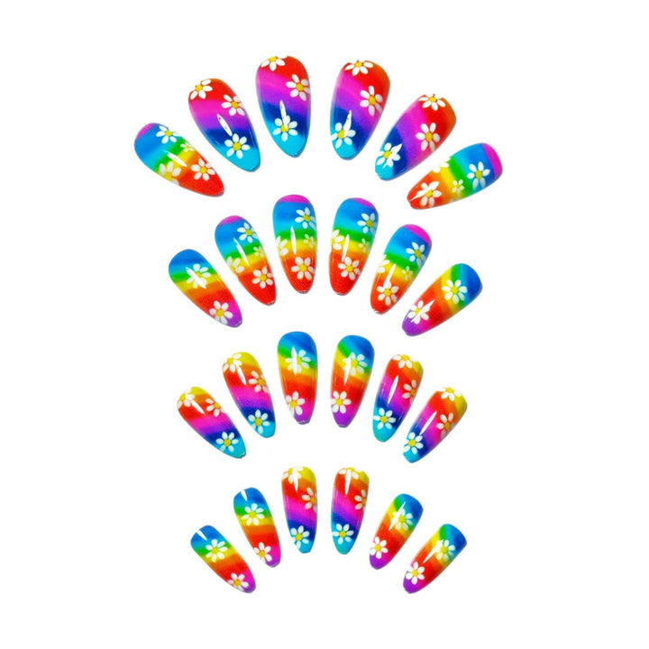 Creative Nail Art with Colorful Rainbow Design and Playful Flower Motifs Bowlift