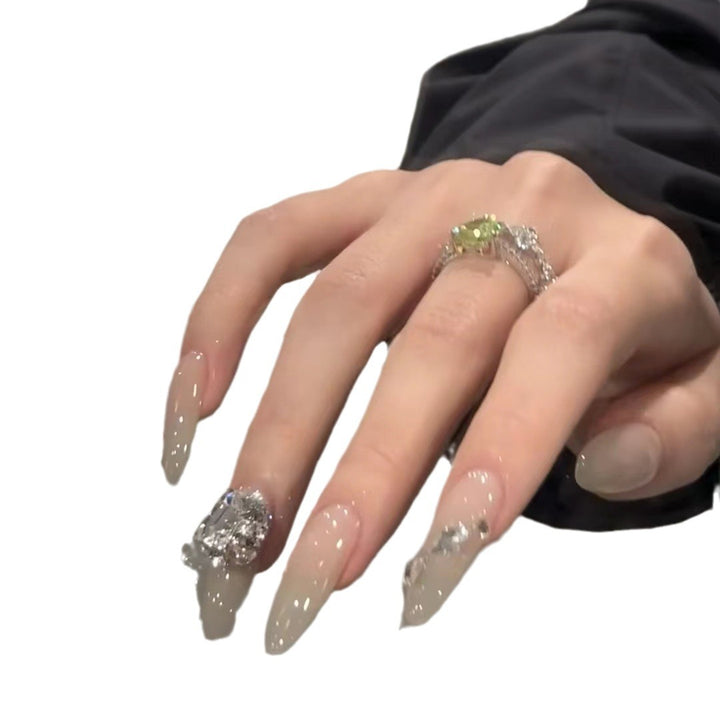 Elegant Stiletto Press-On Nail Set with Rhinestone Accents Bowlift