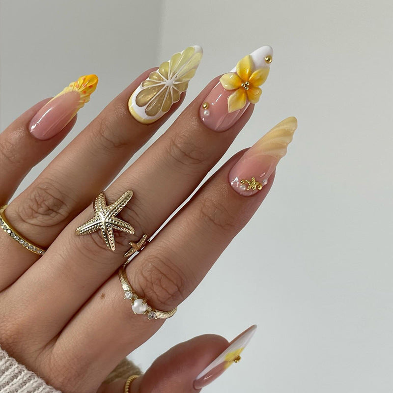 Artistic Floral Stiletto Press-On Nails Set with 3D Details Bowlift