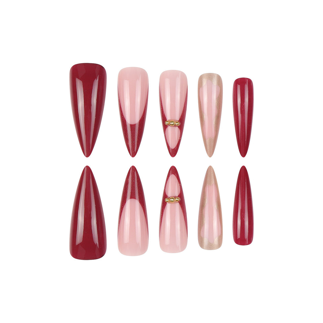 Gradient Stiletto Press-On Nails with Gold Accents Bowlift