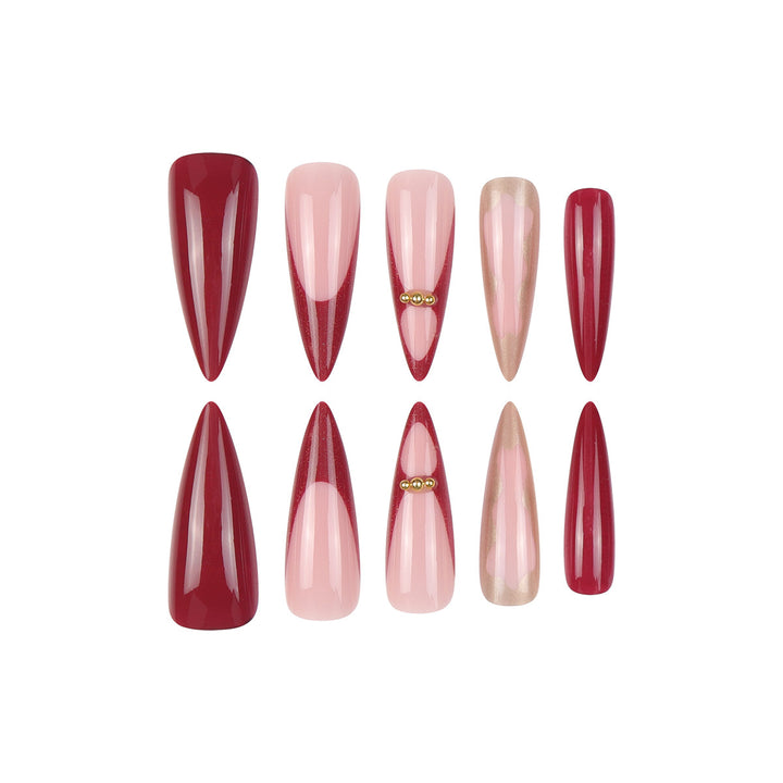Gradient Stiletto Press-On Nails with Gold Accents Bowlift