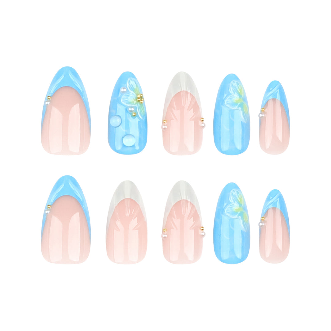 Artistic nail art with floral design and glitter Bowlift
