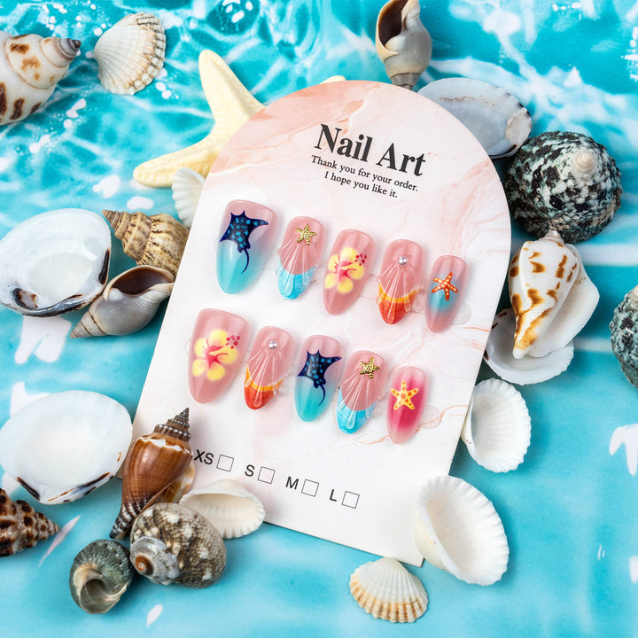 Artistic Ocean-Inspired Press-On Nail Art Set Bowlift
