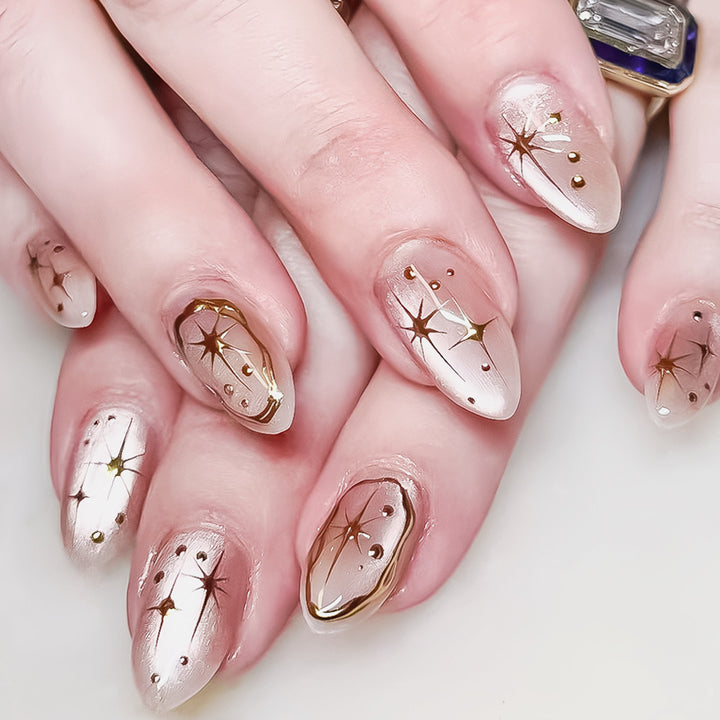 Glamorous Gel Nail Art with Golden Accents Bowlift