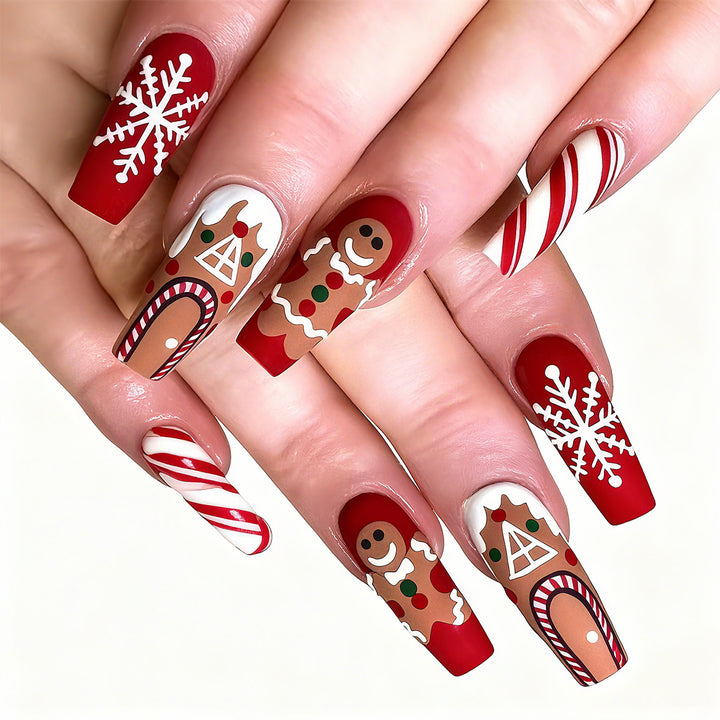 Acrylic nail set for the winter season with original Christmas motifs Bowlift