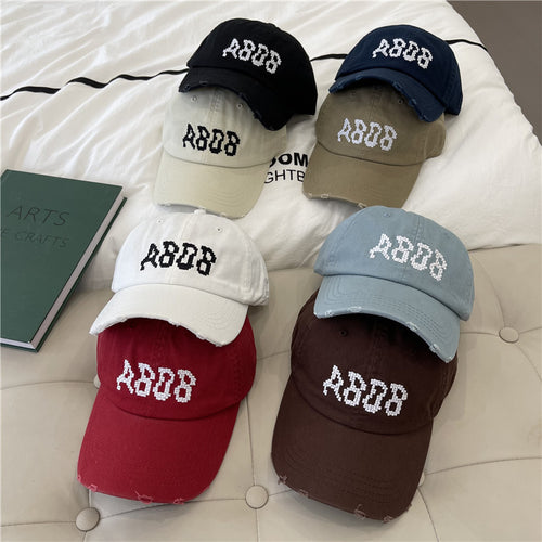 Women's Distressed Cotton Baseball Cap with Graphic Detailing Bowlift