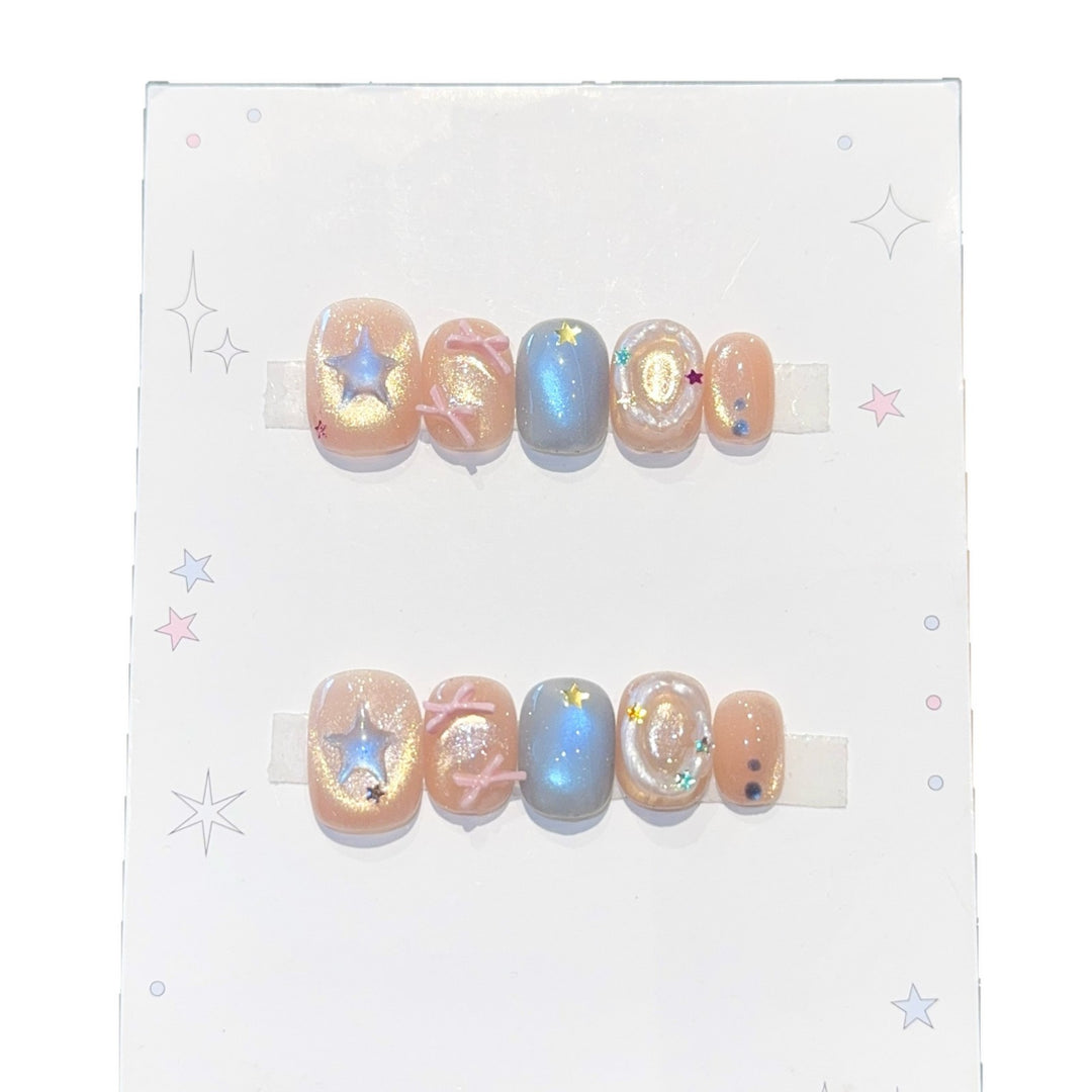 Artificial Nail Set with Sparkling Star and Glitter Motifs Bowlift