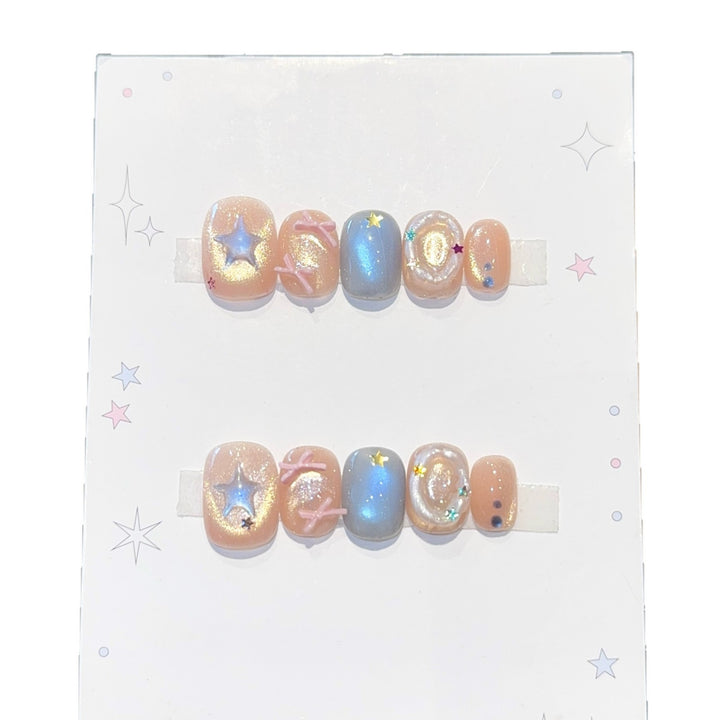Artificial Nail Set with Sparkling Star and Glitter Motifs Bowlift