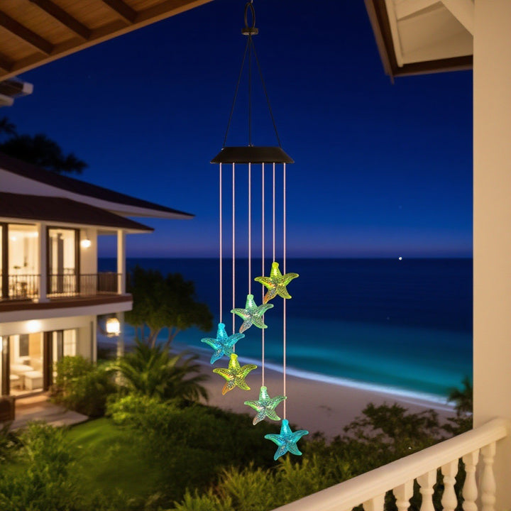 Decorative Solar LED Starfish Wind Chime Hanging Garden Light Bowlift