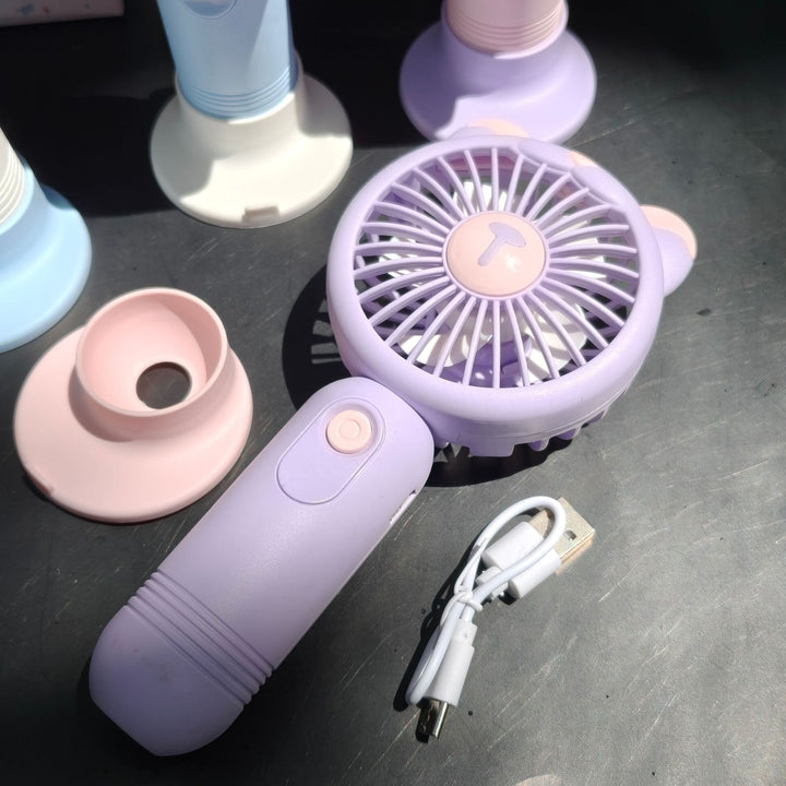 Unisex nan portable rechargeable handheld fan with bear-ear silicone frame foldable desk stand Bowlift