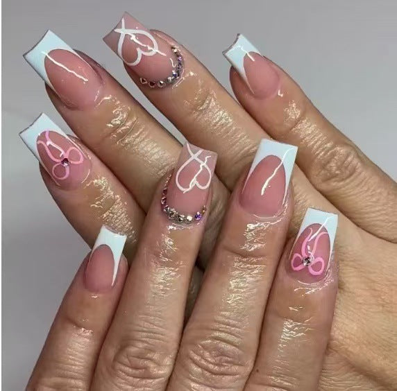 Elegant Nail Art Set with Heart Designs and Rhinestone Details Bowlift