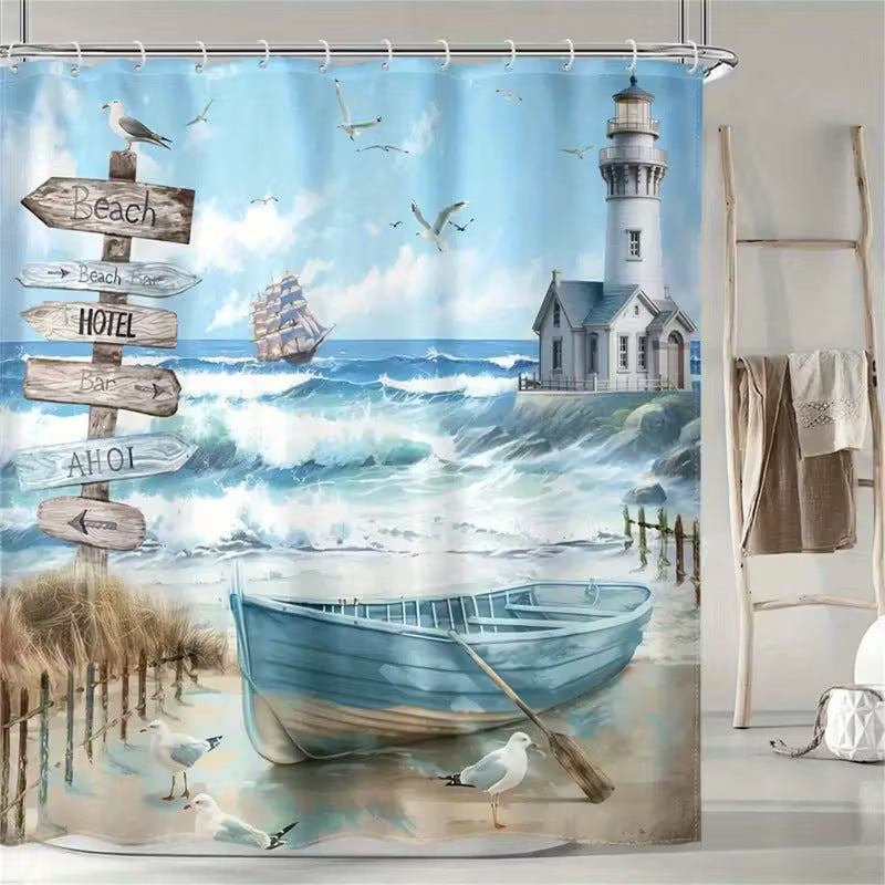 Coastal Scene Shower Curtain Bowlift